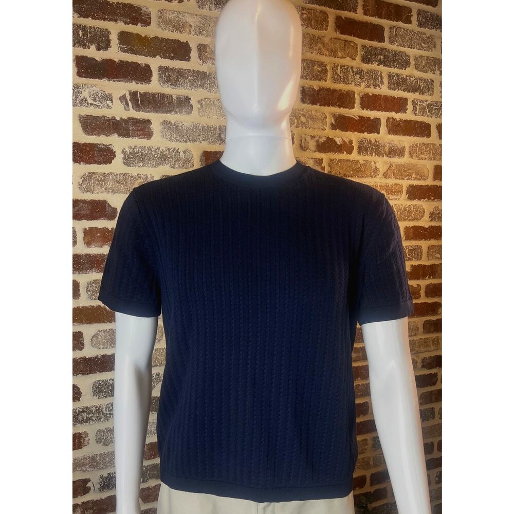 Theory Lightweight Cable Knit Crew Neck Short Sleeve Pullover Blue Men's Size L
